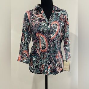 New Dana Buchman S Paisley Print Women's Top 3/4 Sleeve 374